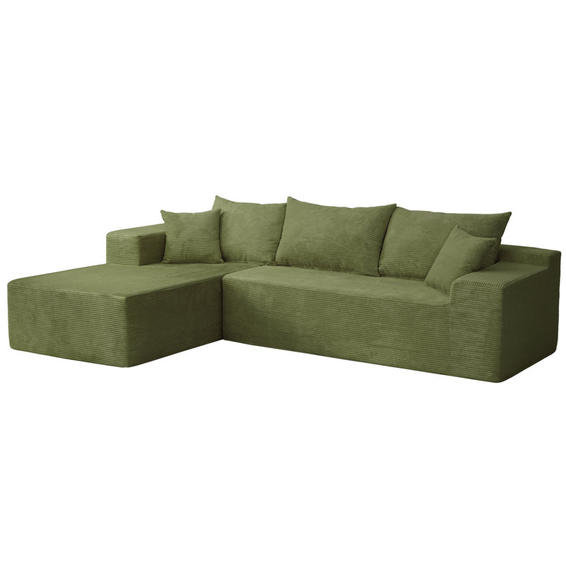 Piece No Assembly Required Upholstery Cloud Sofa with Pillow, Green Corduroy
