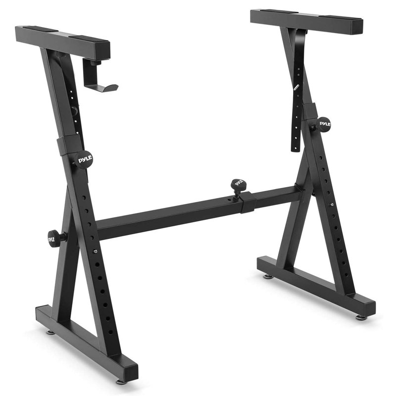 Pyle Heavy Duty Folding Keyboard Stand - Sturdy Reinforced Z Design W/ Adjustable Width & Height, Foam Padded Arms, Digital Piano Stand, Fits 54-88 Key Electric Pianos & Used For Travel & Storage
