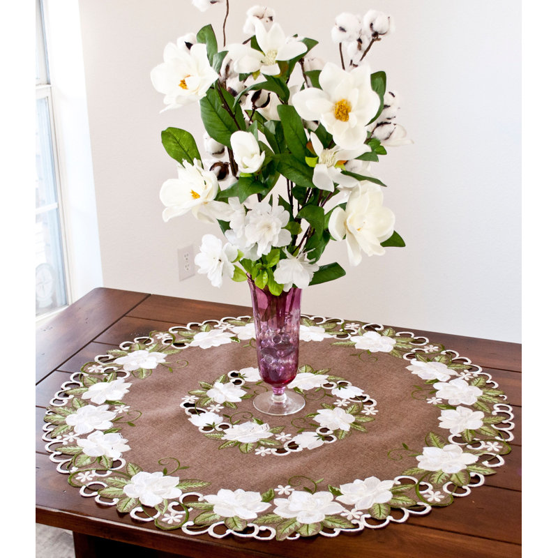 Magnolia on Brown Table Topper (33" Round)