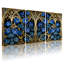 Plantes et fleurs, fleurs bleues, or et motif gothique, ensemble de 3 impressions sur toile-1049872347