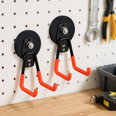 Magnetic Garage Hooks 2 Pack With Rubber Coated Bases For Tool And Hose Storage