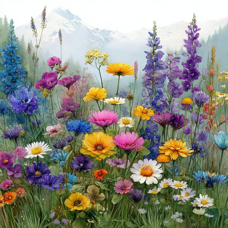 Art mural sur toile Mountain Garden Bloom, H 30 po x l 30 po x P 1,5 po