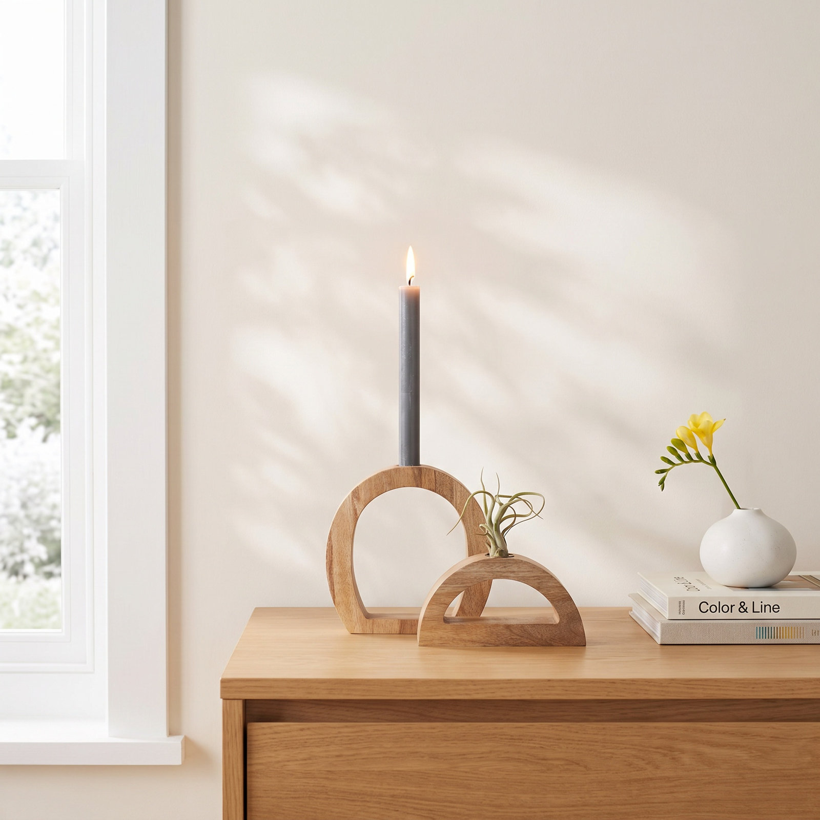 Fauve Wood Candlestick Holder