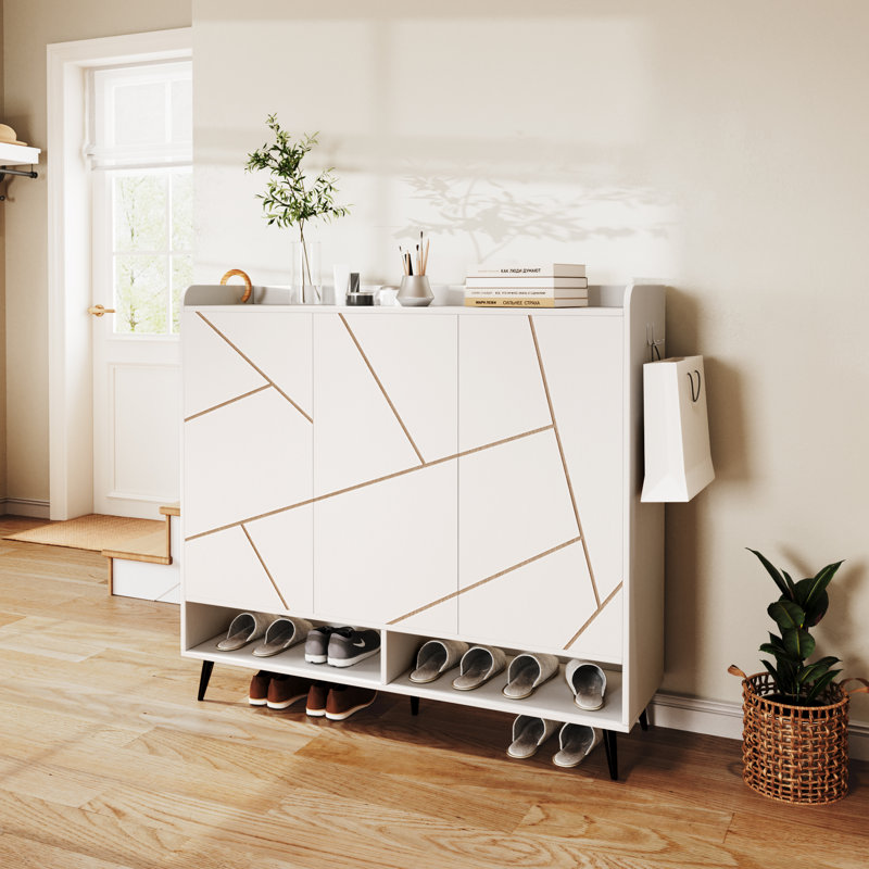 30 Pair Shoe Storage Cabinet,6-Tier Entryway Shoe Cabinet With 3 Doors
