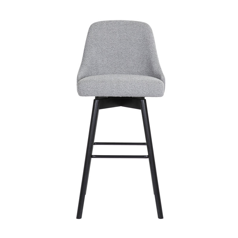 Orfield Modern Swivel Counter or Bar Height Upholstered Armless Bar Stool with Footrest in Wood, Gray Tweed, Black