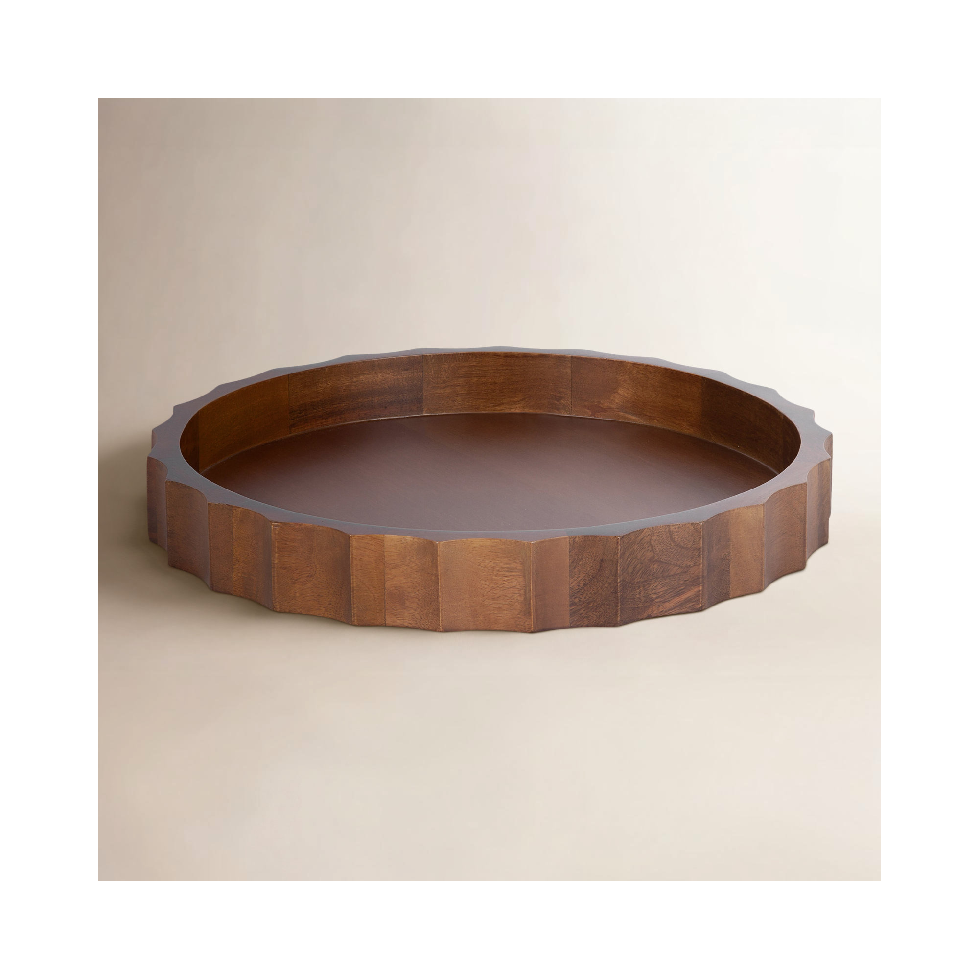 Montara Fluted Round Serving Tray, 2" H x 15" W x 15" D, Walnut Brown