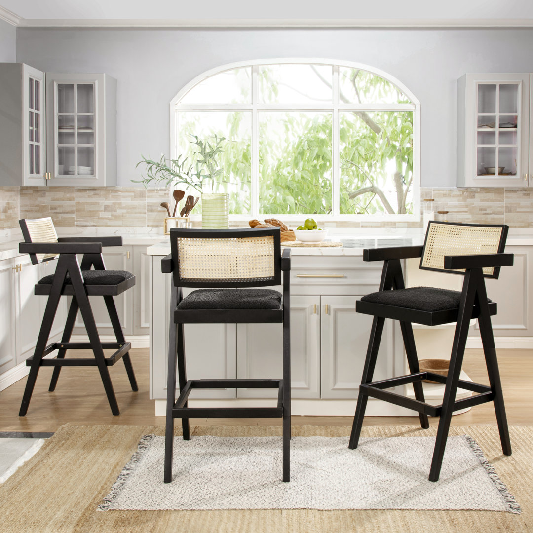Caela Upholstered Counter Stool with Solid Wood Frame (Set of 3) Wade Logan®