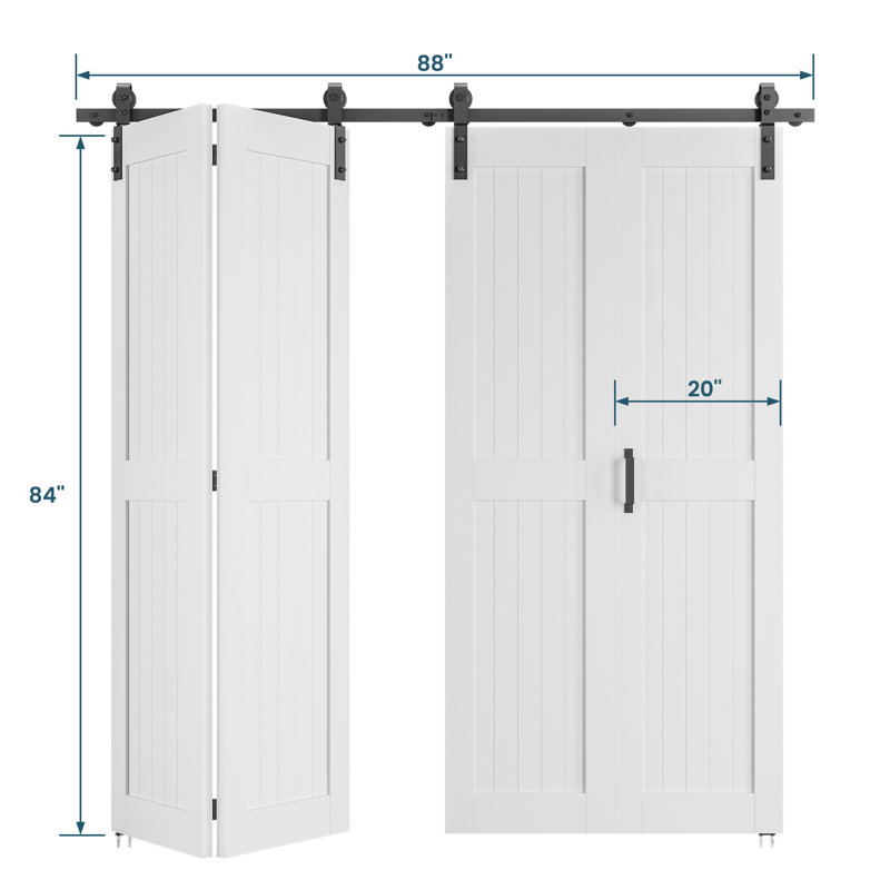 Portes de grange pliantes en bois double 84 po avec quincaillerie d'installation 84 po, 80 po x 84 po