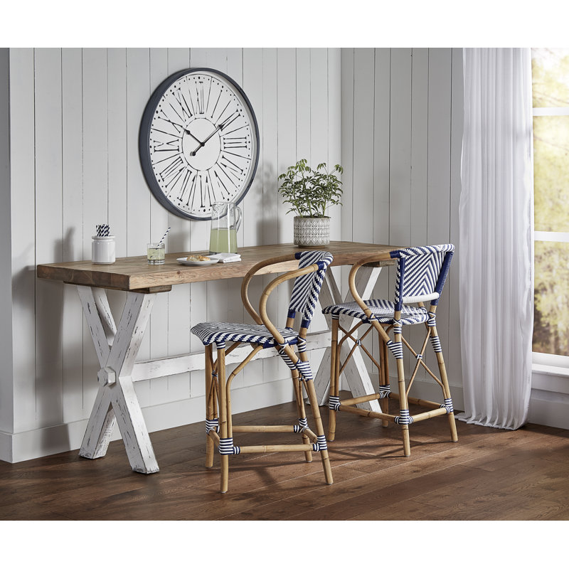 Pearl Stool with Solid Wood Frame, Blue