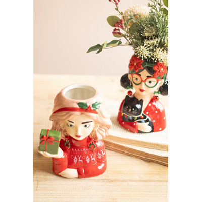  Ensemble de 2 vases de Noël en céramique peints à la main de style festif H 3,5 po