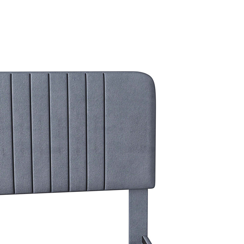 Lit plateforme tapissier, sans sommier tapissier, tissu en velours, gris, Grand