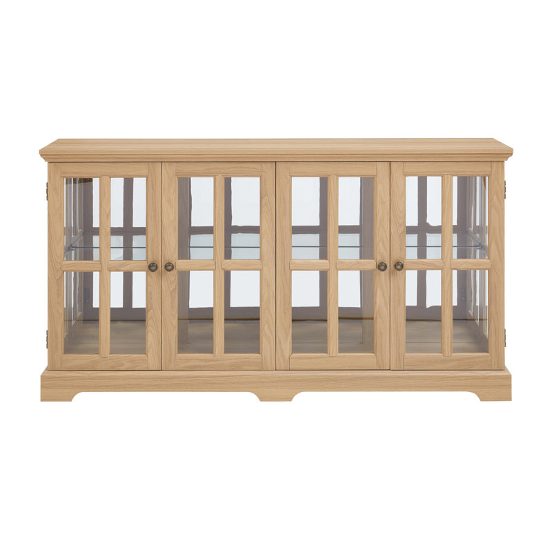 LED Curio Display Cabinet Antique Display Cabinet With Glass Doors Adjustable Shelves For Collectibles Four Door Design Vintage Showcase For Home Or Office Antique Display Case OAK