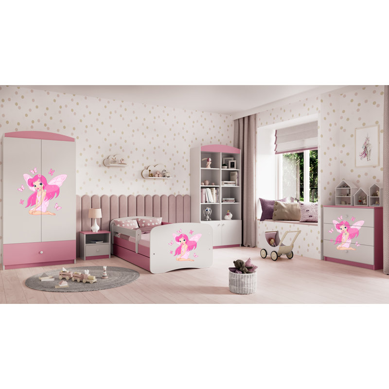 Cicero Drawer Convertible Bed and Mattress, Pink/White, Toddler (70 x 140 cm)