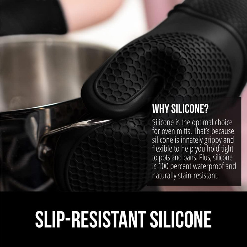 BPA-Free Soft Silicone Oven Mitts, Heat Resistant and Waterproof Cooking Safety Gloves