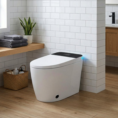 Smart Toilet With Bidet Built In, One Piece Bidet Toilet With Auto Dual Flush, Multiple Cleaning Modes, Modern Elongated Tankless Toilet With  LED Night Light And Display, Heated Bidet Seat, Warm Water