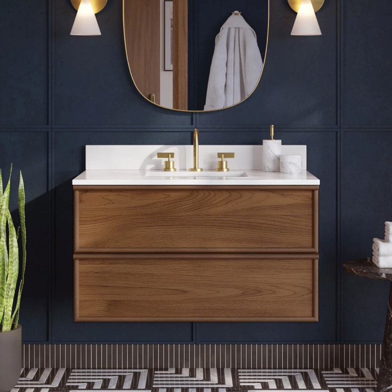 Collins 36" Single Sink Bathroom Vanity in Natural Walnut with Quartz Top