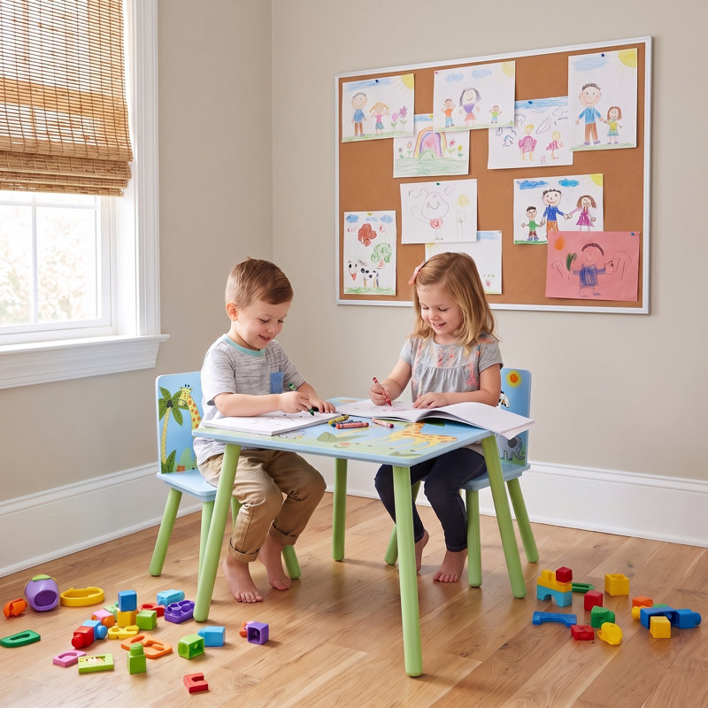 Kids Safari Table and Two Chairs Set