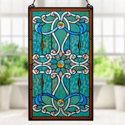 Baroque Style Tiffany-Stained Glass Metal Filigree Window Panel