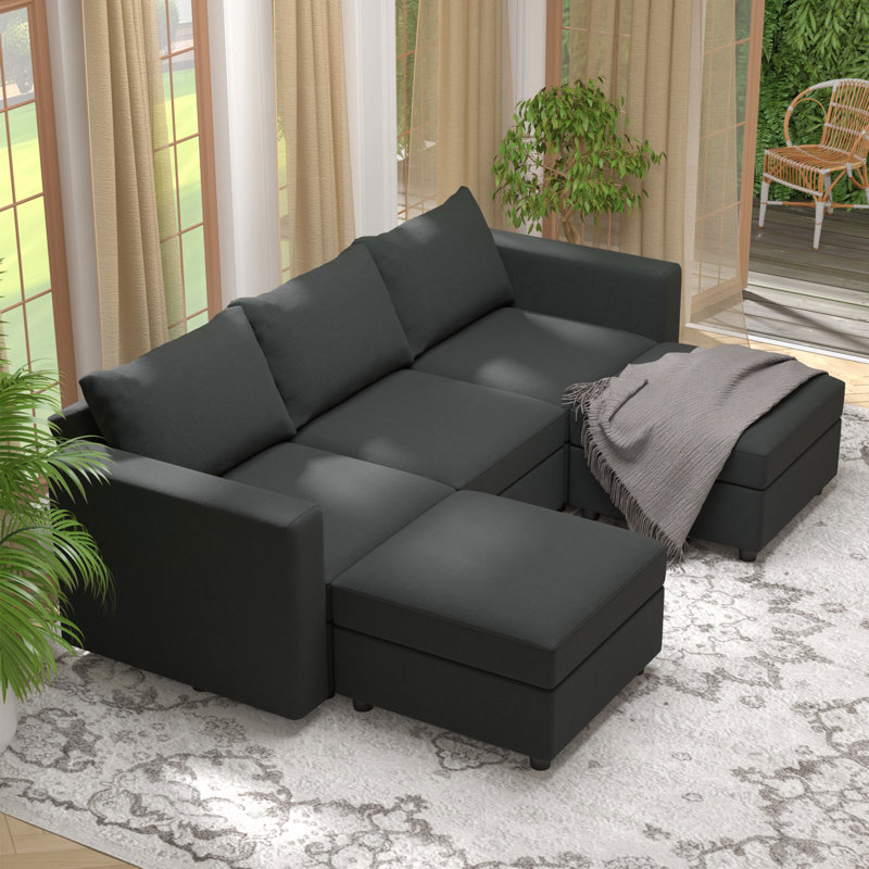  Canapé modulaire rembourré 5 pièces 90 po BOX MODULE STO SOFA, Mélange de coton gris