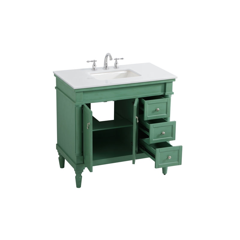 Ensemble de meuble-lavabo simple 36 po Lexington, Menthe rétro, Blanc Ivoire