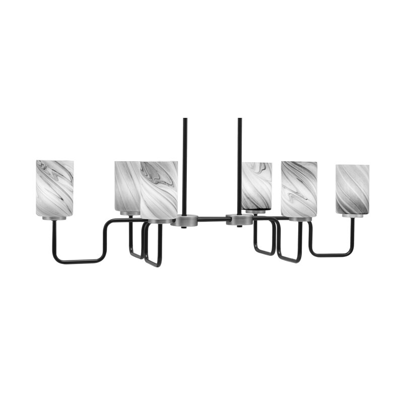 Luminaire pour îlot de cuisine 6 lumières Amarmula, noir mat et graphite, verre tourbillon onyx de 4 po, Noir / nickel