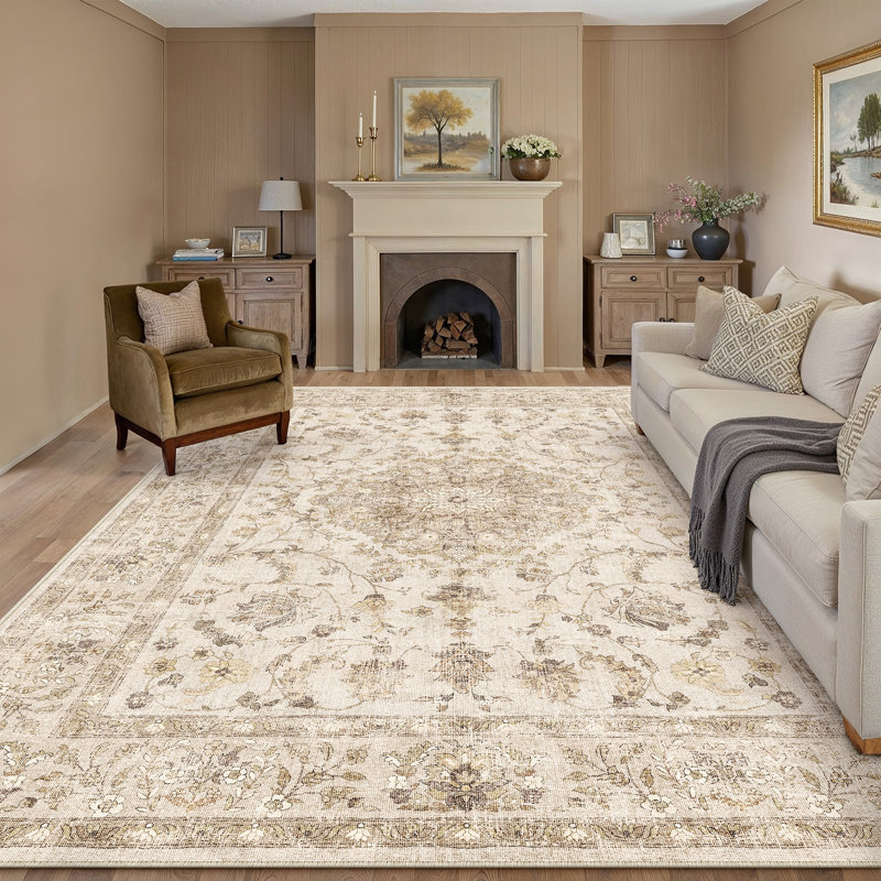 Vicky Oriental Washable Area Rug With Non-Slip Backing, Rectangle 9' x 12'
