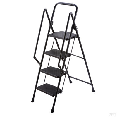 Échelle blanche à quatre marches, tabouret pliant à quatre marches léger, large pédale antidérapante et poignée de sécurité, échelle en acier robuste, échelle polyvalente, utilisable pour la famille, la cuisine, l'ascenseur de bureau