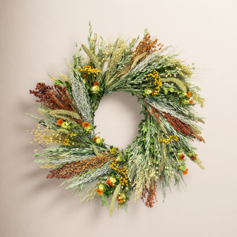 Dried Carnelian Spring Floral Wreath, 30" H x 30" W x 6" D