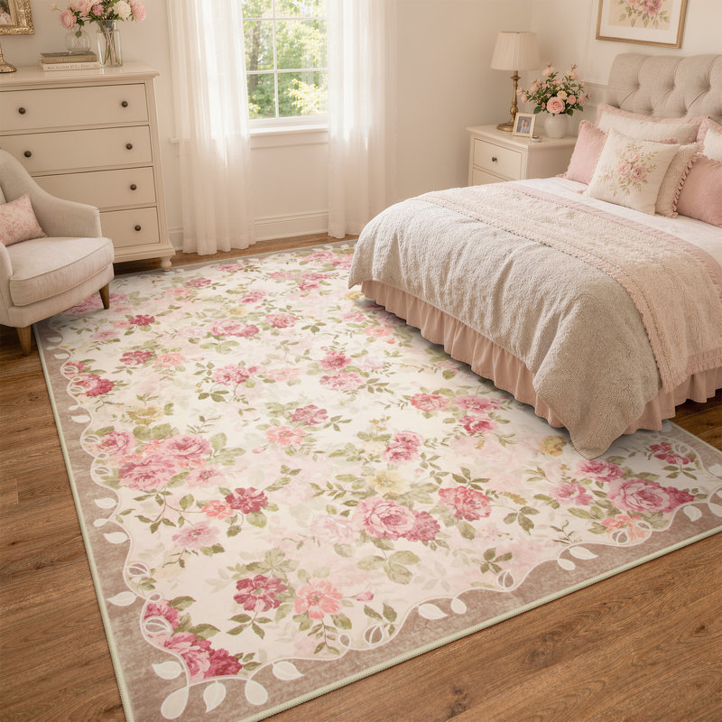 Tapis à motif floral Kaldi, Cream Green, Rectangulaire 8 pi x 10 pi