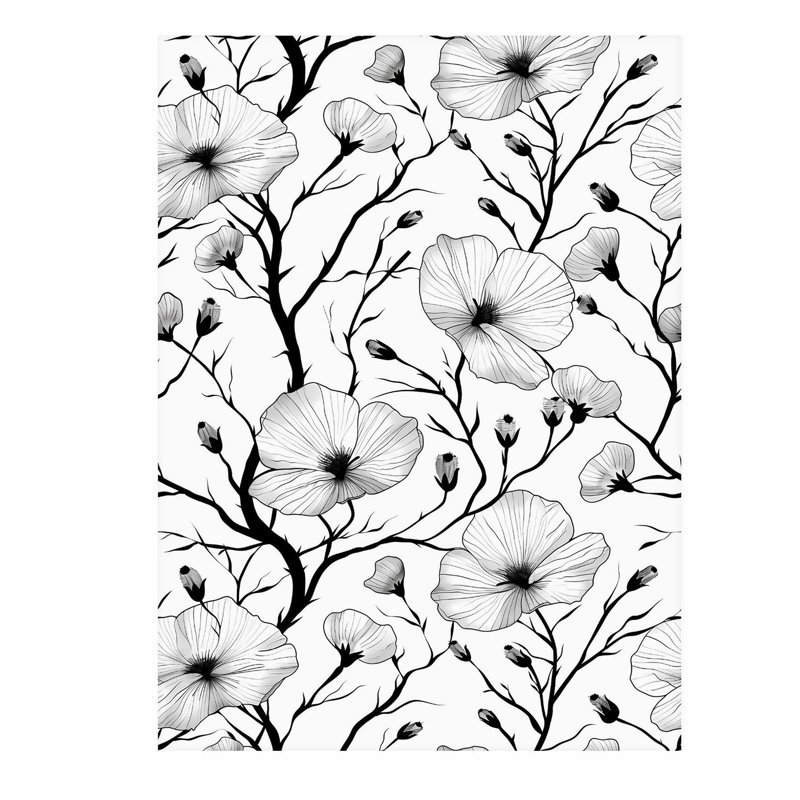 Impression florale noire et blanche à motif floral de rêve moderne, H 16 po x l 12 po