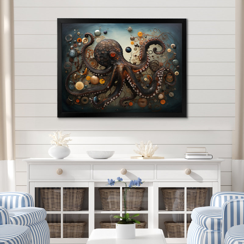 Portrait of Brown Mystical Octopus, reproduction d'art, H 12 po x l 20 po x P 1 po, Cadre photo noir simple