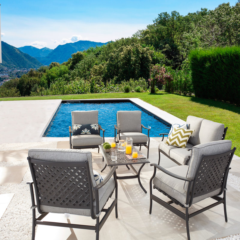Gaitan 6 - Person Patio Conversation Set with Cushions, Gray