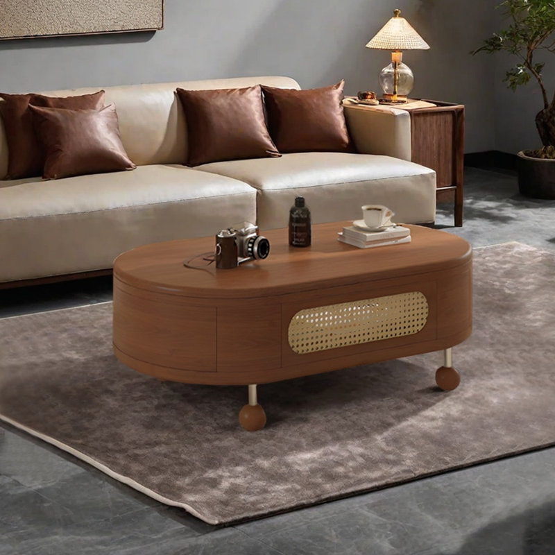Table basse en bois avec quatre tiroirs fermés, H 16,53 po x L 51,18 po x l 27,56 po