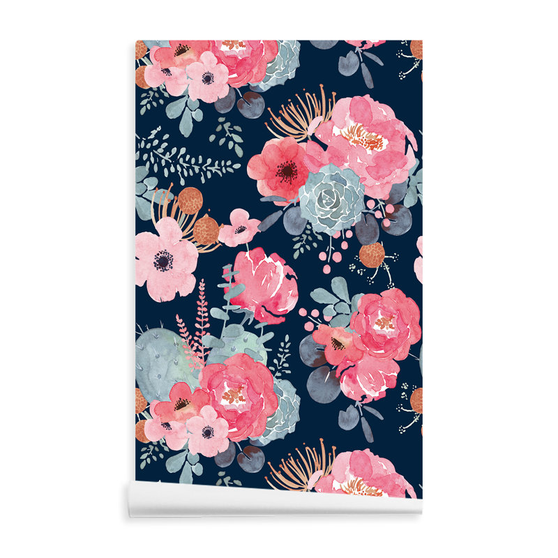 Fontella Peel & Stick Floral Roll, Navy Blue
