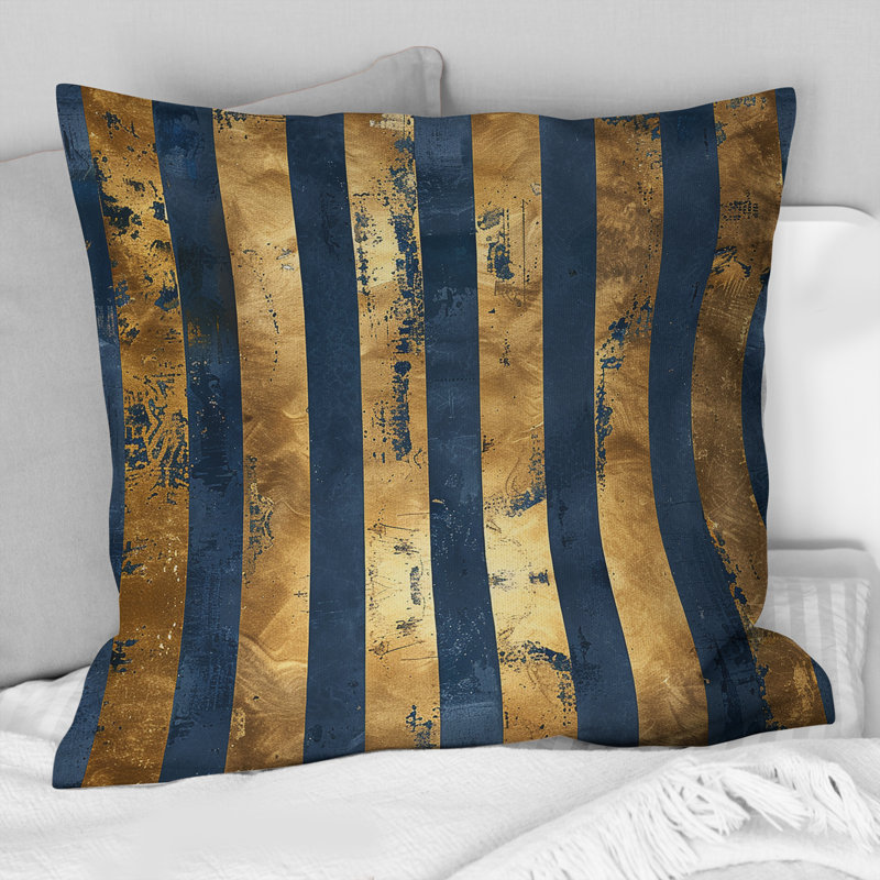 Coussin Glamoureux Pinstripe I - Glam, H 16 po x l 16 po, Bleu / doré