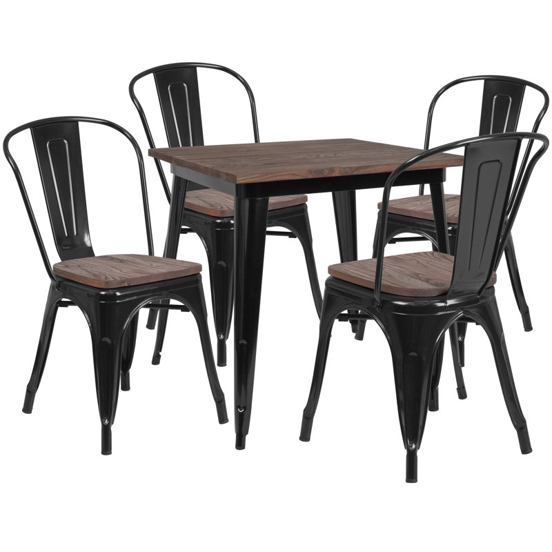 Ensemble de salle à manger en bois massif 3 pièces Lafonya, Noir