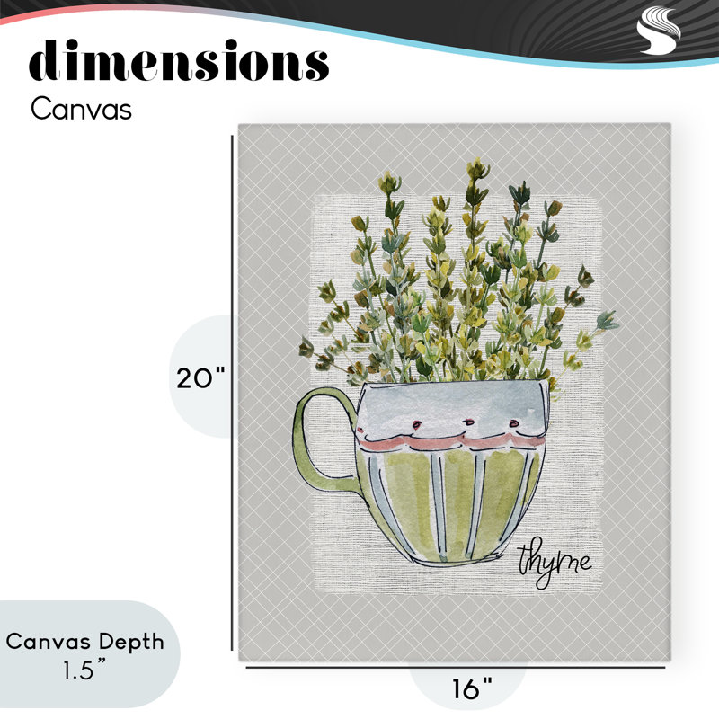 Tasse en thym, toile par Livi Finn, H 20 po x l 16 po