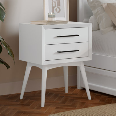 Pasadena Mid Century Modern Solid Wood 2 Drawer Nightstand
