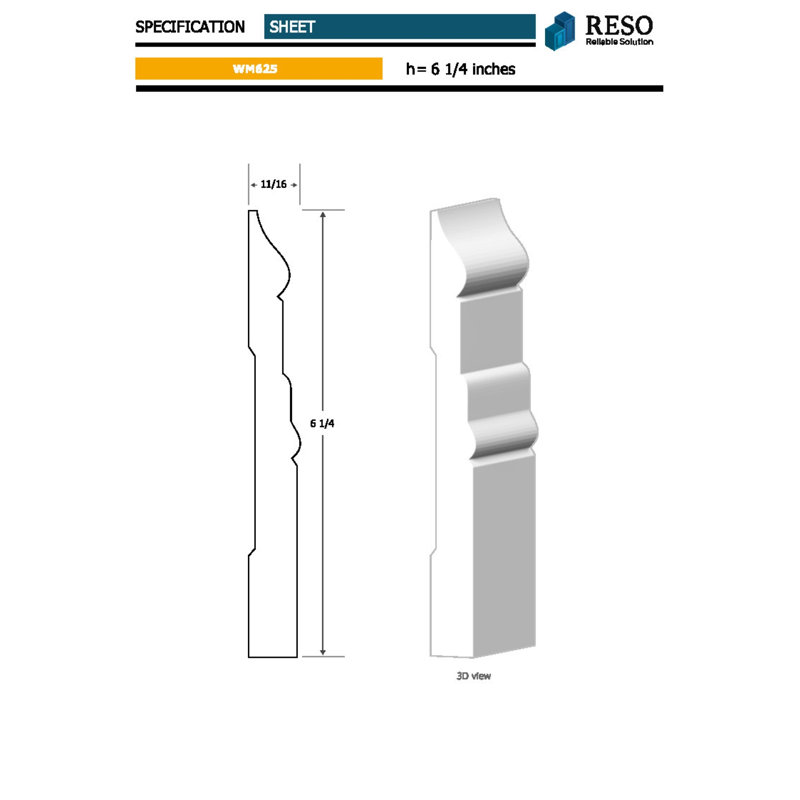 Rmb 625 11/16 po x 6 1/4 po X P 96 po L Plinthe en pin jointé à la main 3 pièces 24 pi