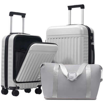 Front Opening Luggage Set 3 Piece, Hardside Carry on Suitcase with USB Port, Expandable Luggage with Handle Bag Spinner Wheels TSA Lock