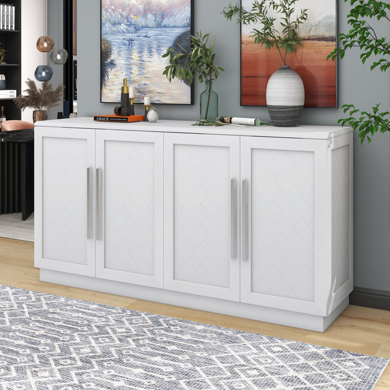 White Wood Console Table with Adjustable Storage Shelves