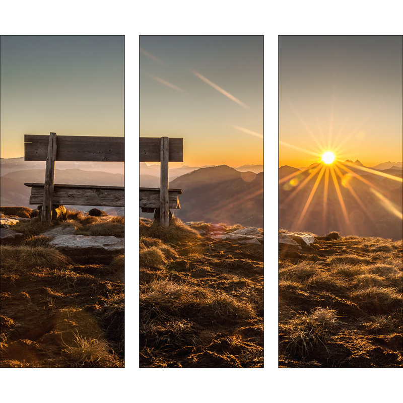 Bench & Horizon - No Frame Print on Glass, Decimus 3 Piece Glass Set, 80cm H x 90cm W