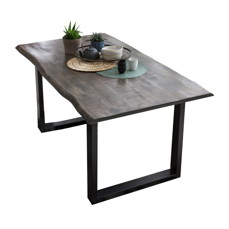 Zech Solid Wood Top Metal Base Dining Table, Grey