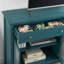 Console télé 65 po, armoire de rangement, buffet avec porte vitrée et tablettes réglables, console, bleu sarcelle