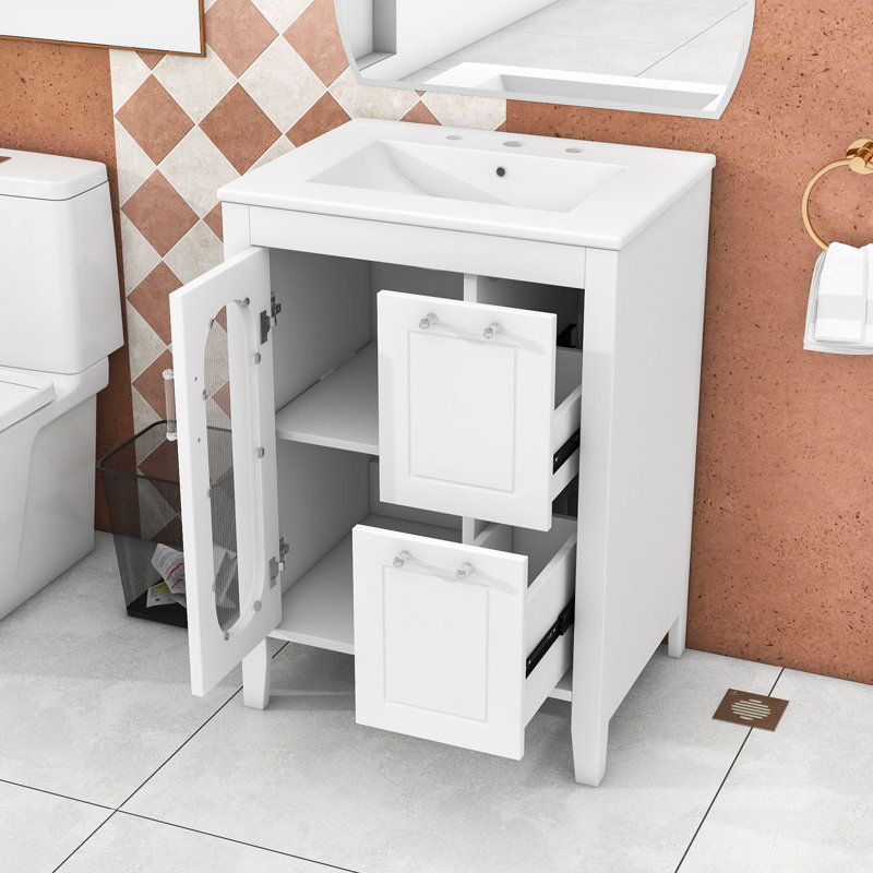 Meuble-lavabo simple 24 po avec comptoir en céramique Nevah