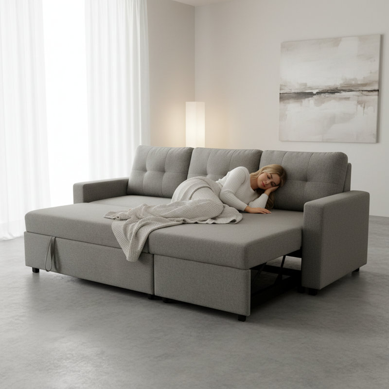 Canapé modulaire en L avec canapé-lit, Polyester gris