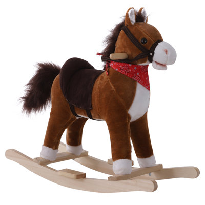 Ride On Rocking Horse Plush Toy With Realistic Sounds And Red Scarf For Over 3 Years Old Birth Gift