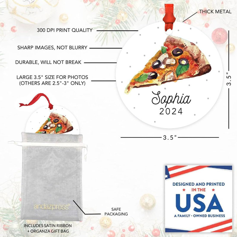 Ornement en forme de tranche de pizza sur mesure, décoration d'arbre en métal 20 XX, cadeau de fête amusant pour les amateurs de pizza