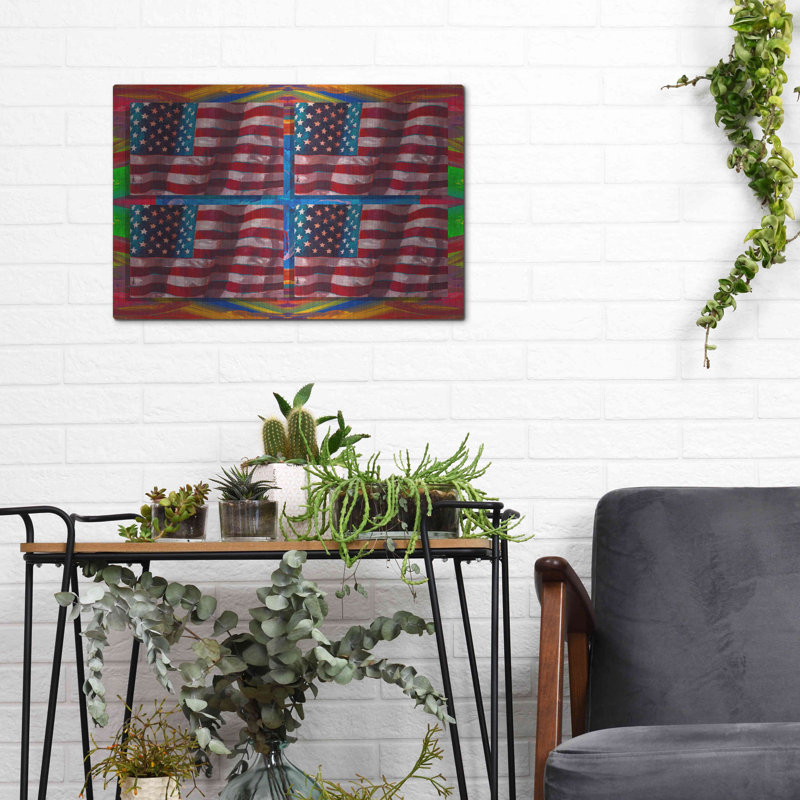 «US Flags» par Howie Green, art mural en métal Ophelia & Co., 24 po x 16 po, H 12 po x l 16 po