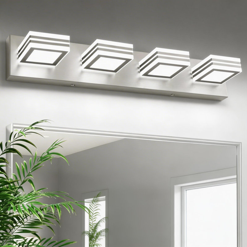 Éclairage pour salle de bain 4 lumières DEL nickel brossé à intensité variable, largeur 25,59 po, blanc froid 5500K pour salle de bain
